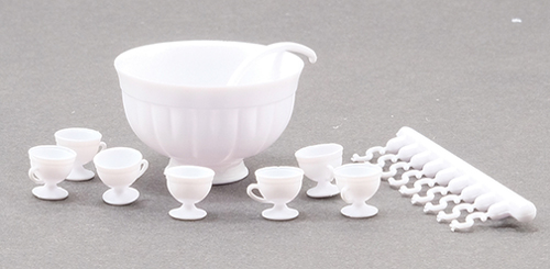 Dollhouse Miniature 8 Piece Punch Bowl Set, White